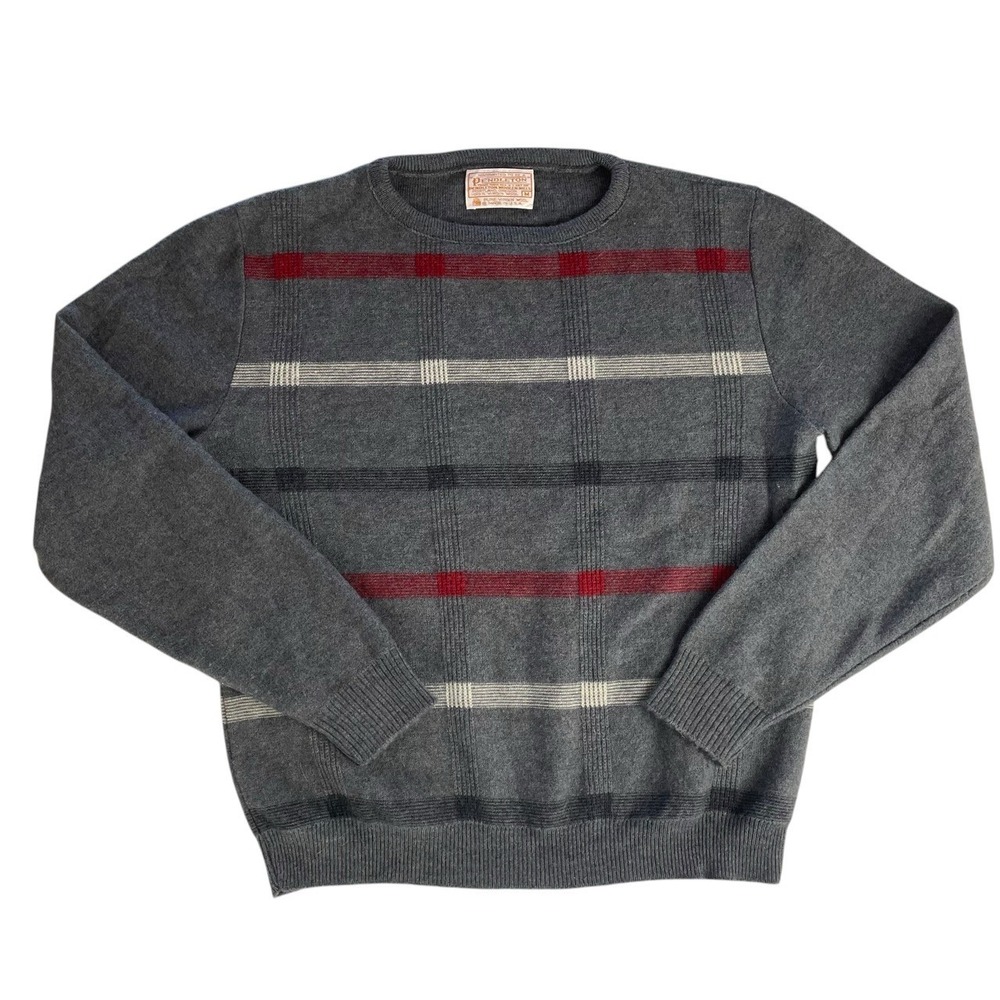 Pendleton‎ Gray Virgin Wool Crew Neck Sweater Red White Blue Stripes Women's M - Picture 4 of 7